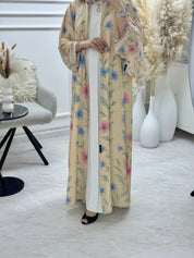 C 1296 Beige Floral Printed Abaya
