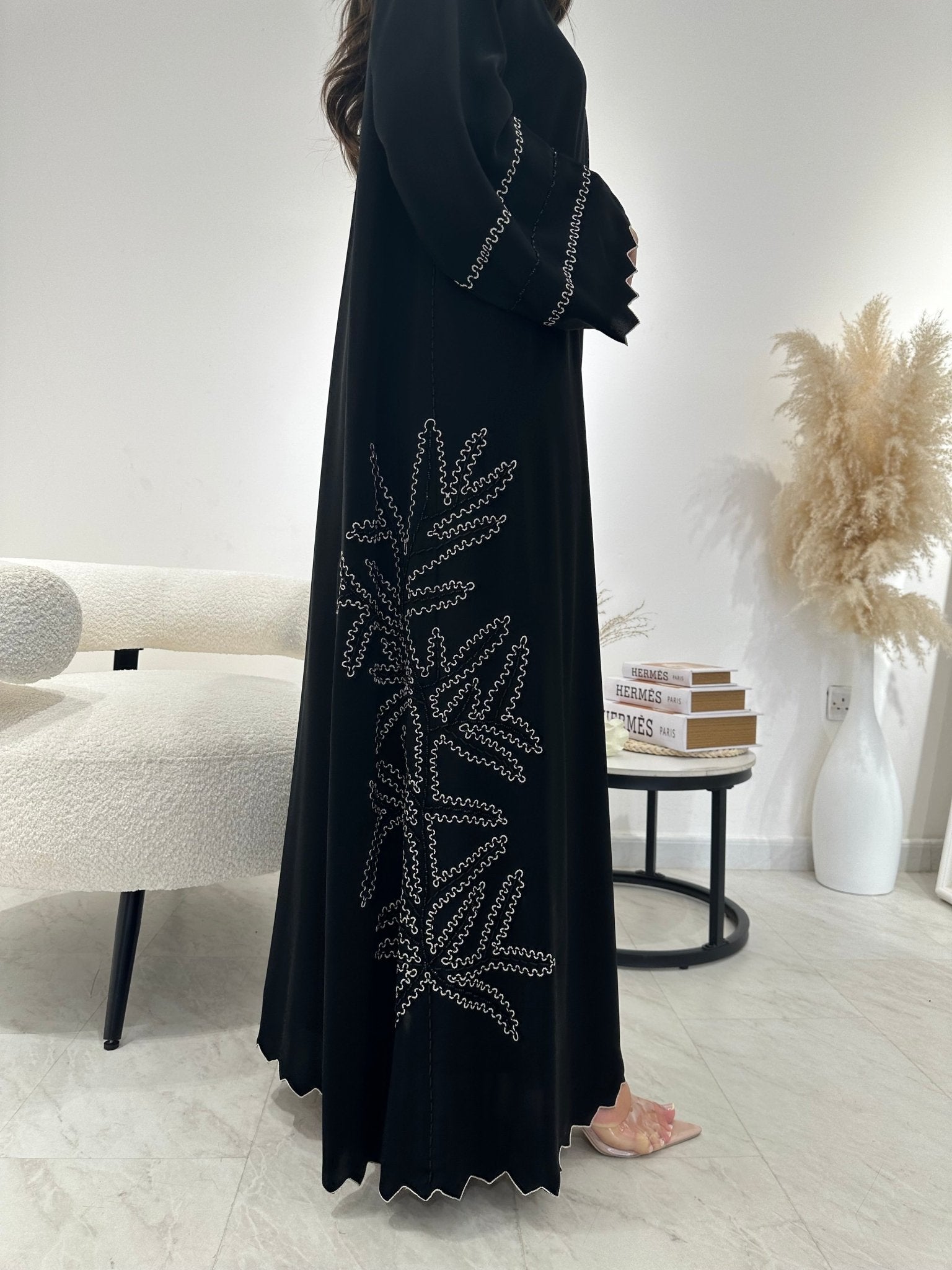 C 1299 Black Embroidered Abaya