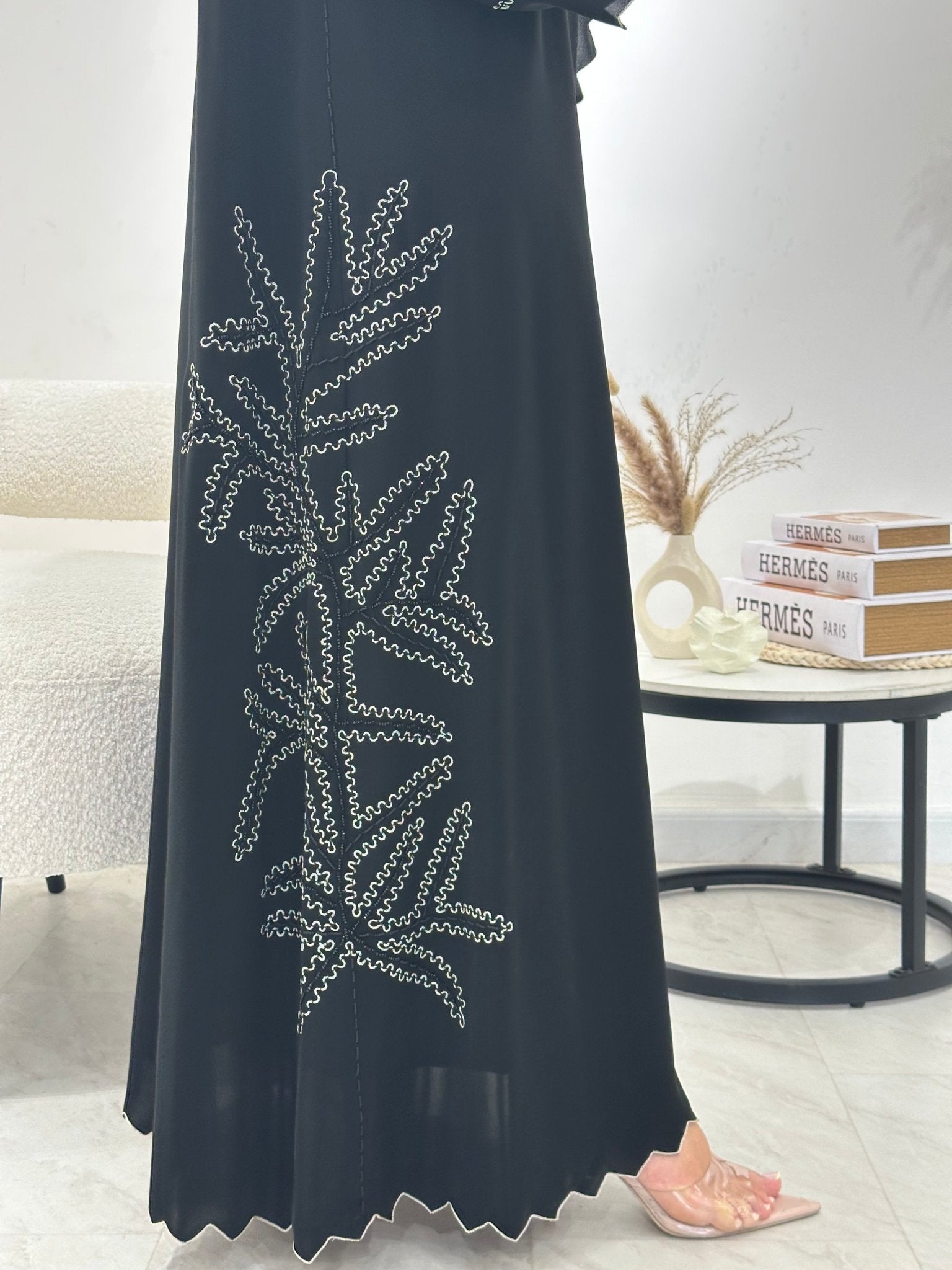 C 1299 Black Embroidered Abaya