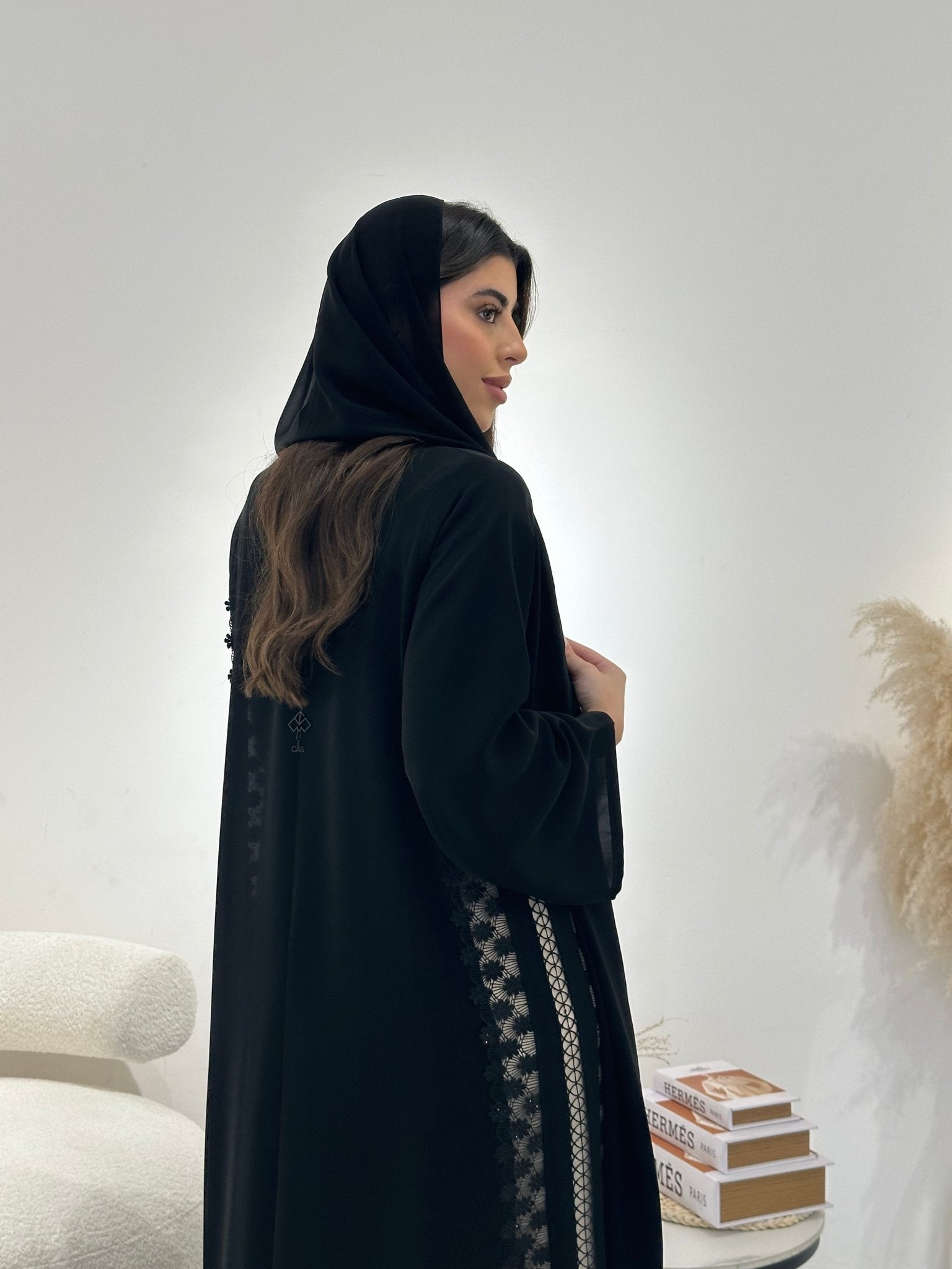 C 1308 Black Lace Abaya