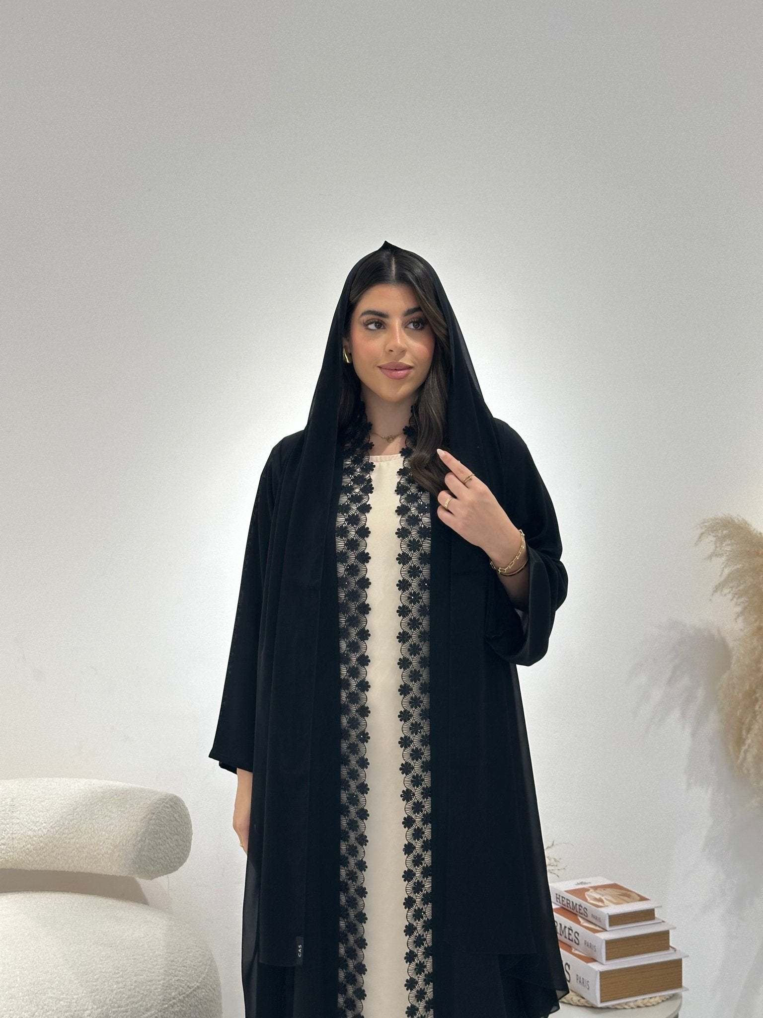 C 1308 Black Lace Abaya
