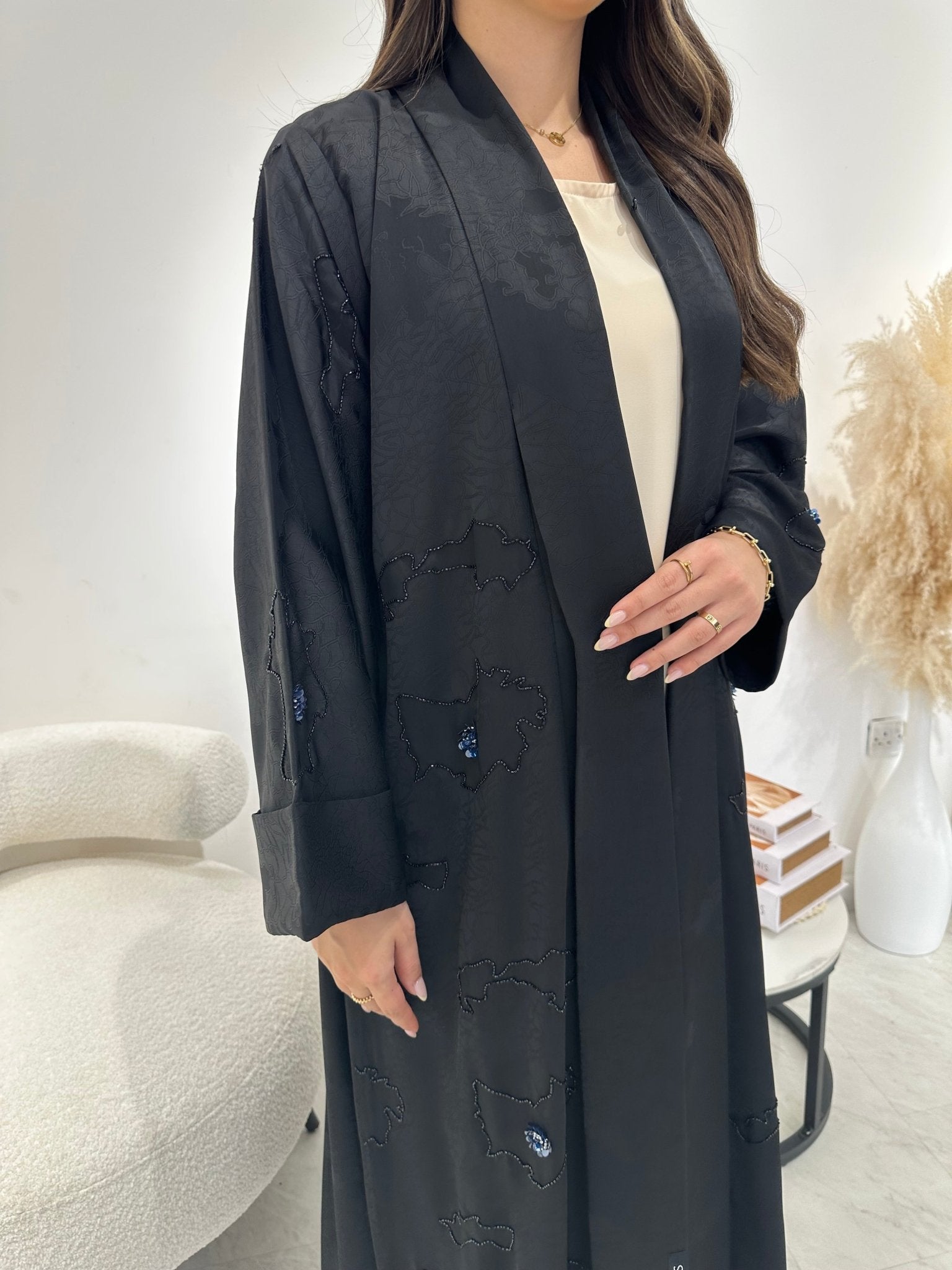 C 1312 Black Beaded Abaya