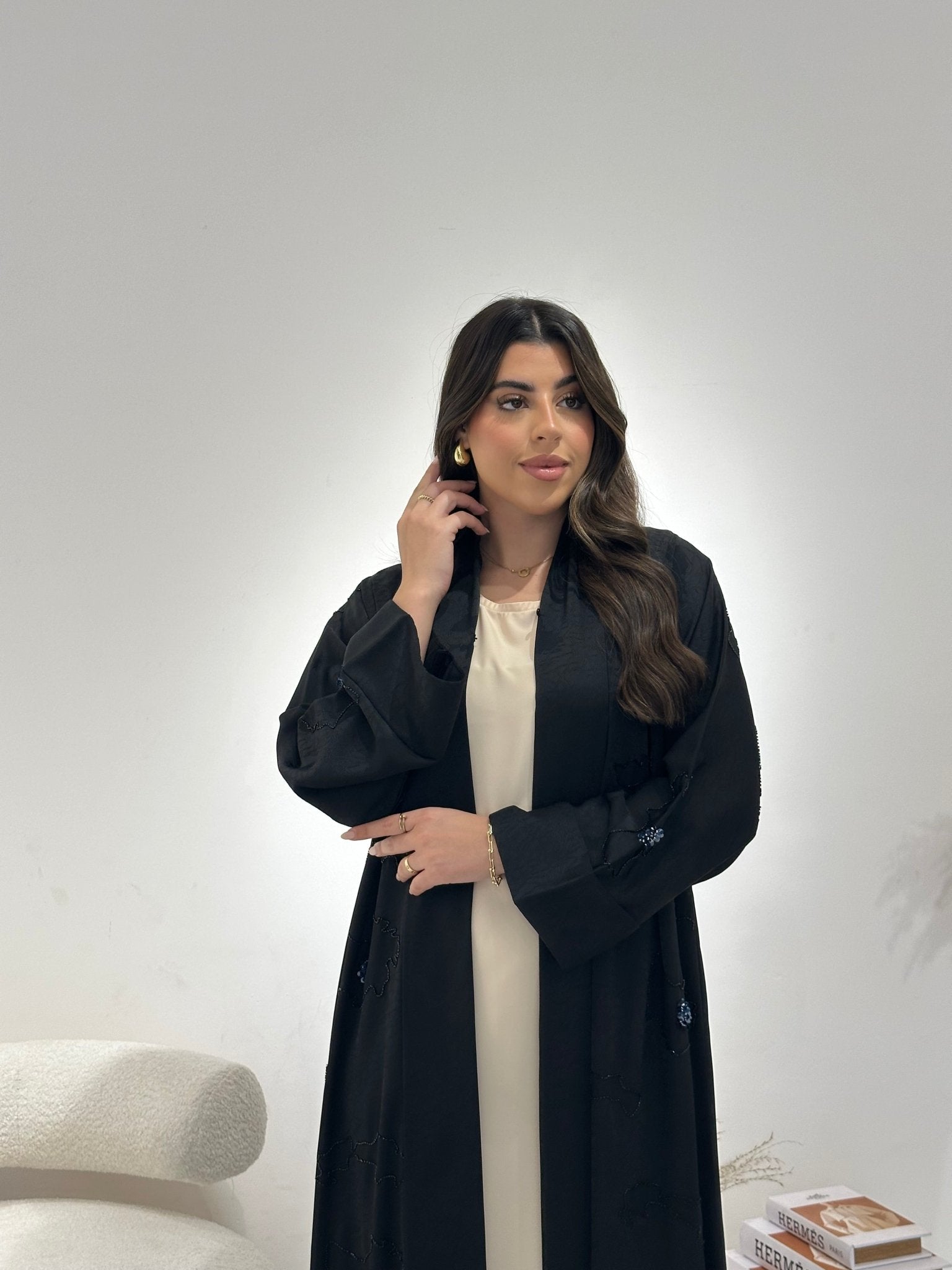 C 1312 Black Beaded Abaya