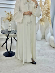 C 1320 Off White Embroidered Abaya