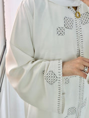 C 1320 Off White Embroidered Abaya