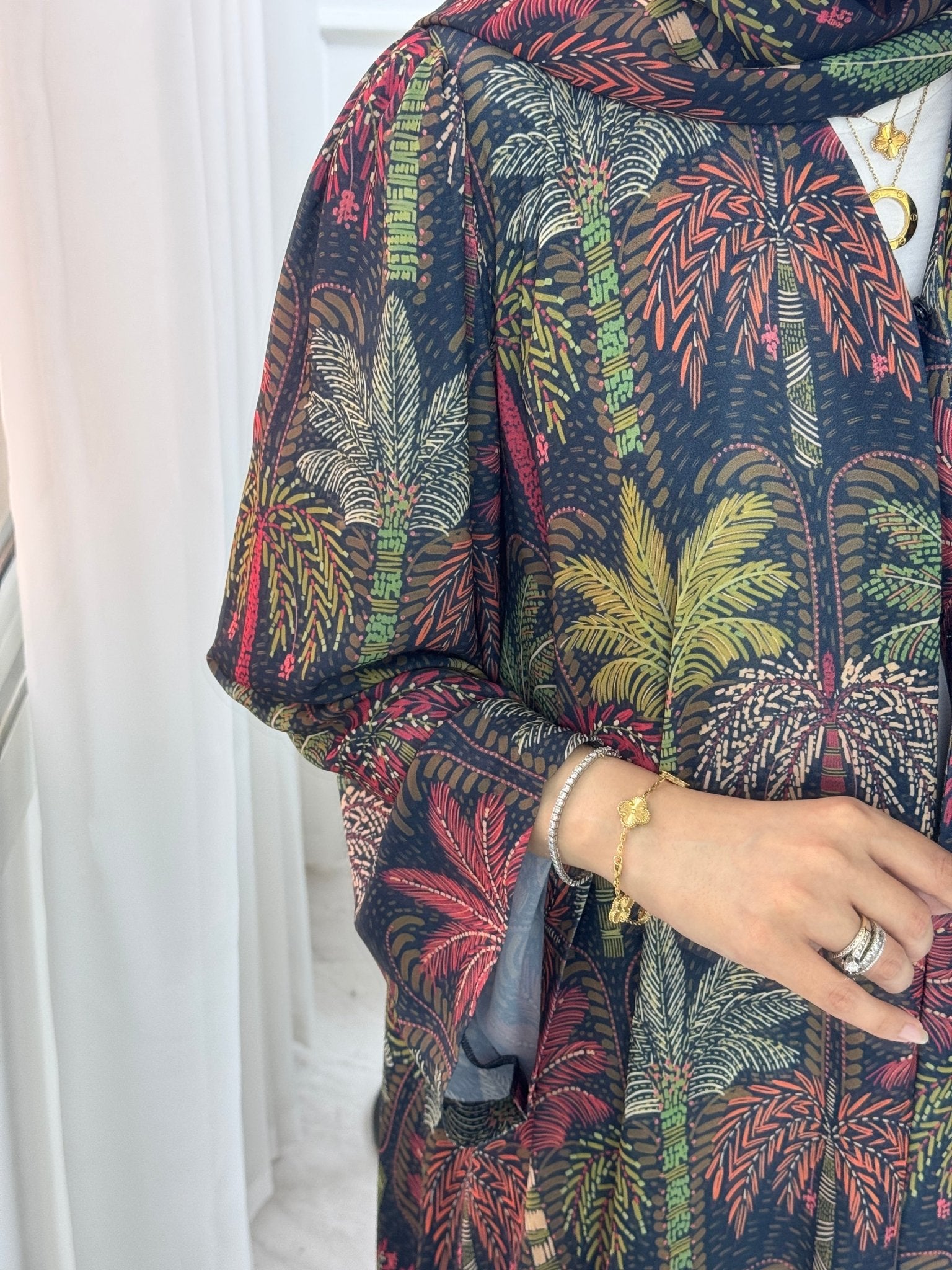 C 1321 Green Palm Printed Abaya