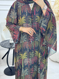 عباية مطبوعة بنقشة نخيل خضراء C 1321 - XS / 49