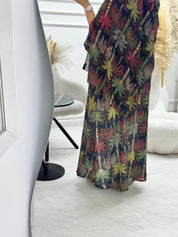 C 1321 Green Palm Printed Abaya