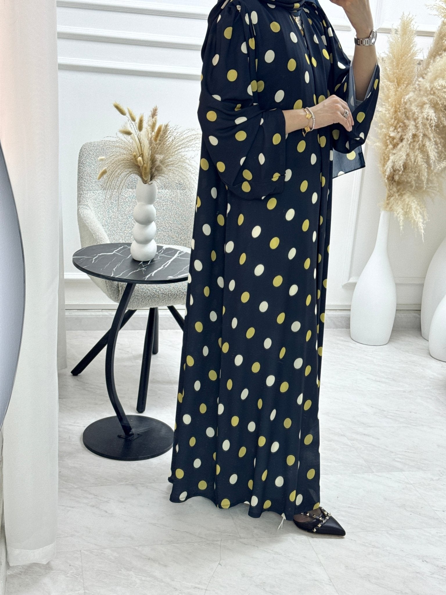 C 1323 Black Polka Dot Printed Abaya
