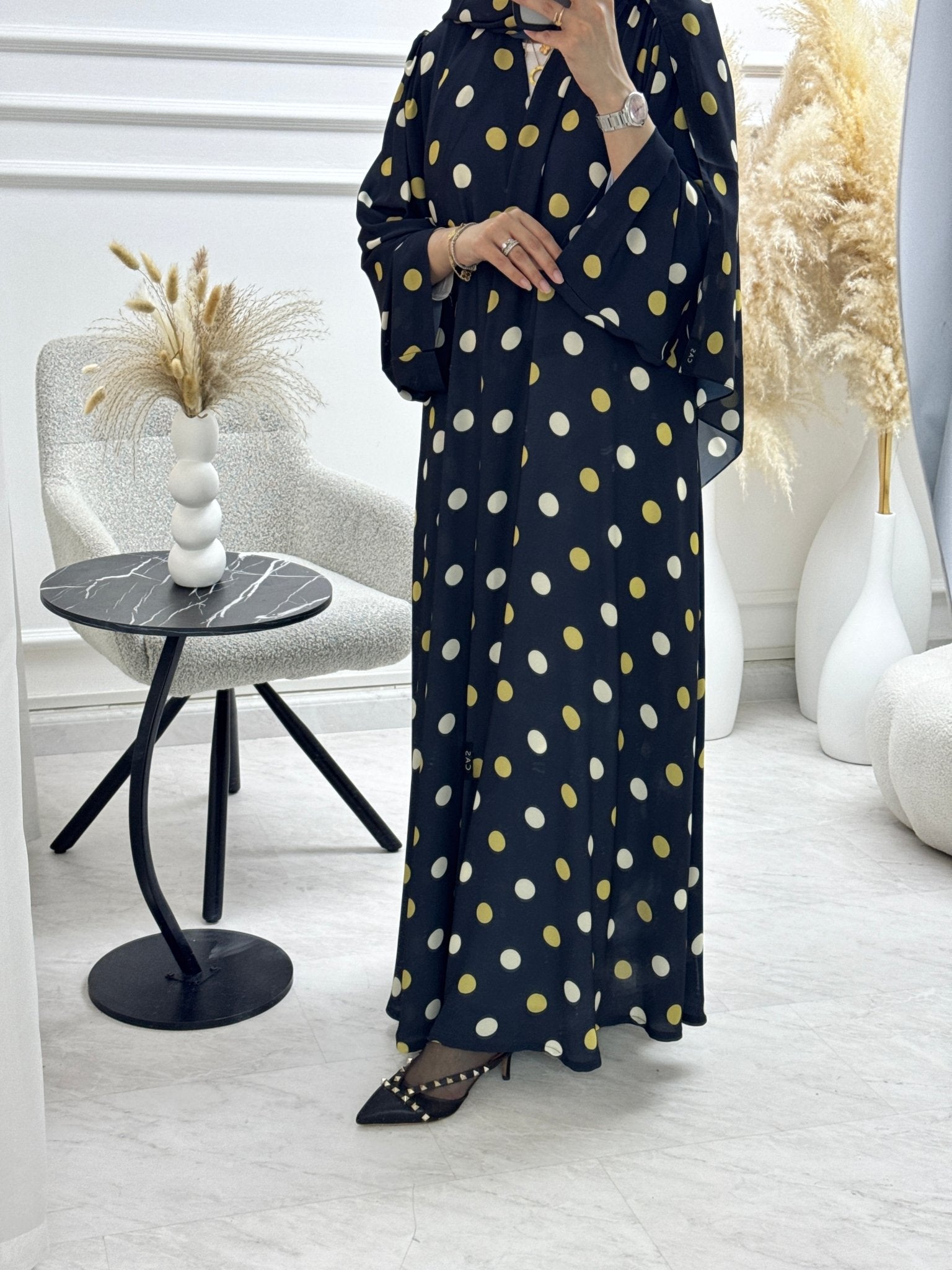 C 1323 Black Polka Dot Printed Abaya