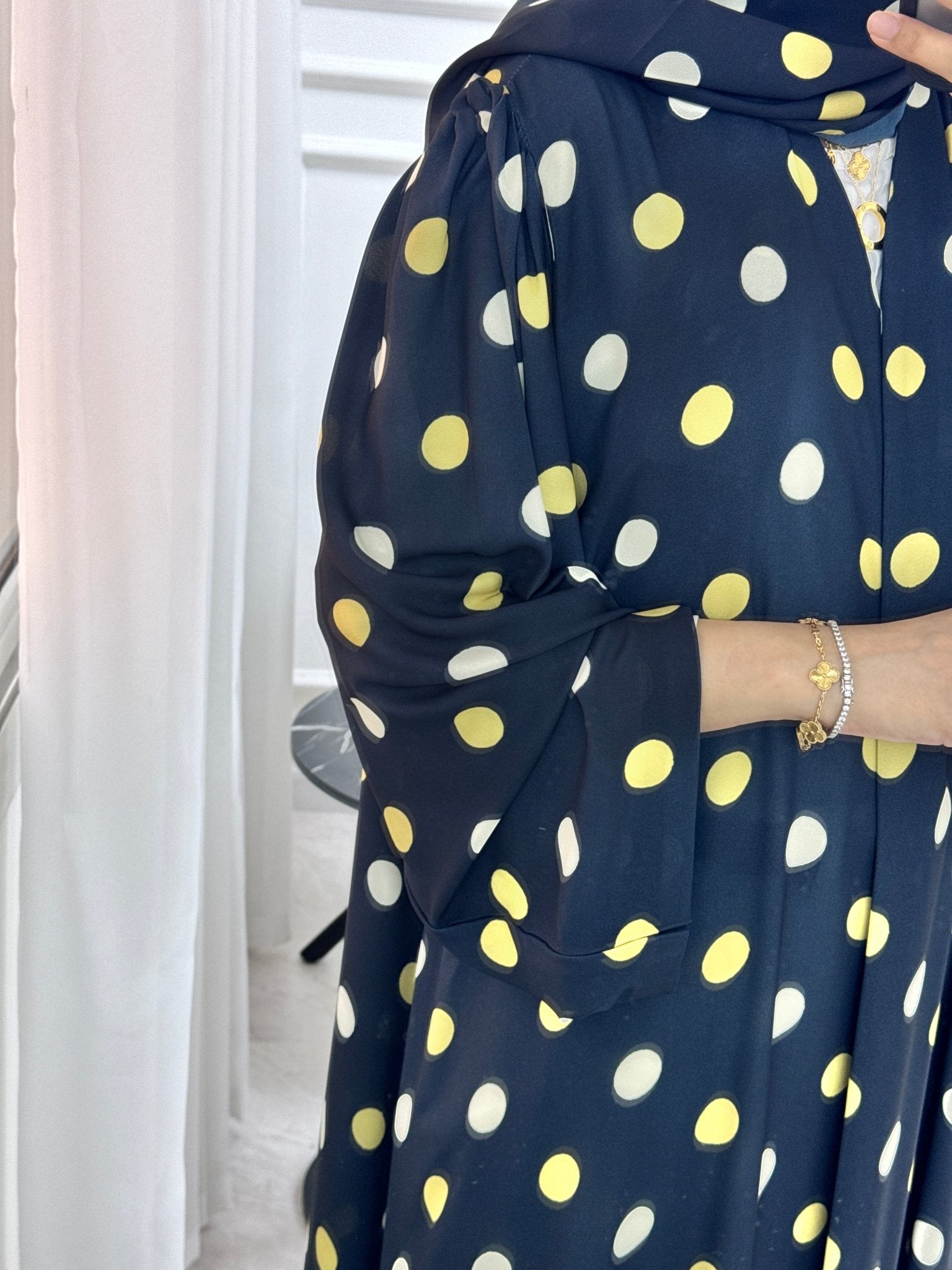 C 1323 Black Polka Dot Printed Abaya