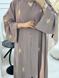 C 1327 Mauve Floral Embroidered Abaya - XS / 49