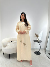 C 1342 Dark Cream Beaded Abaya