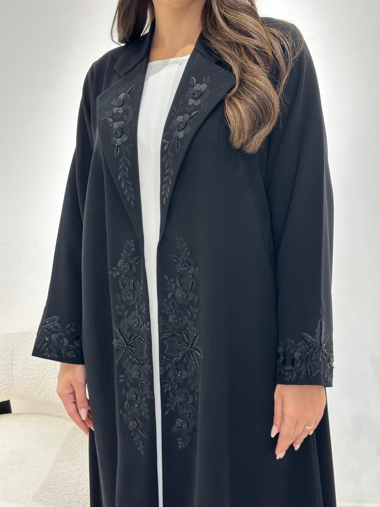 C 1349 Black Coat Beaded Abaya