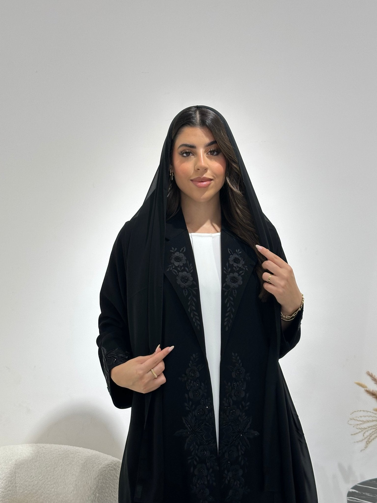C 1349 Black Coat Beaded Abaya