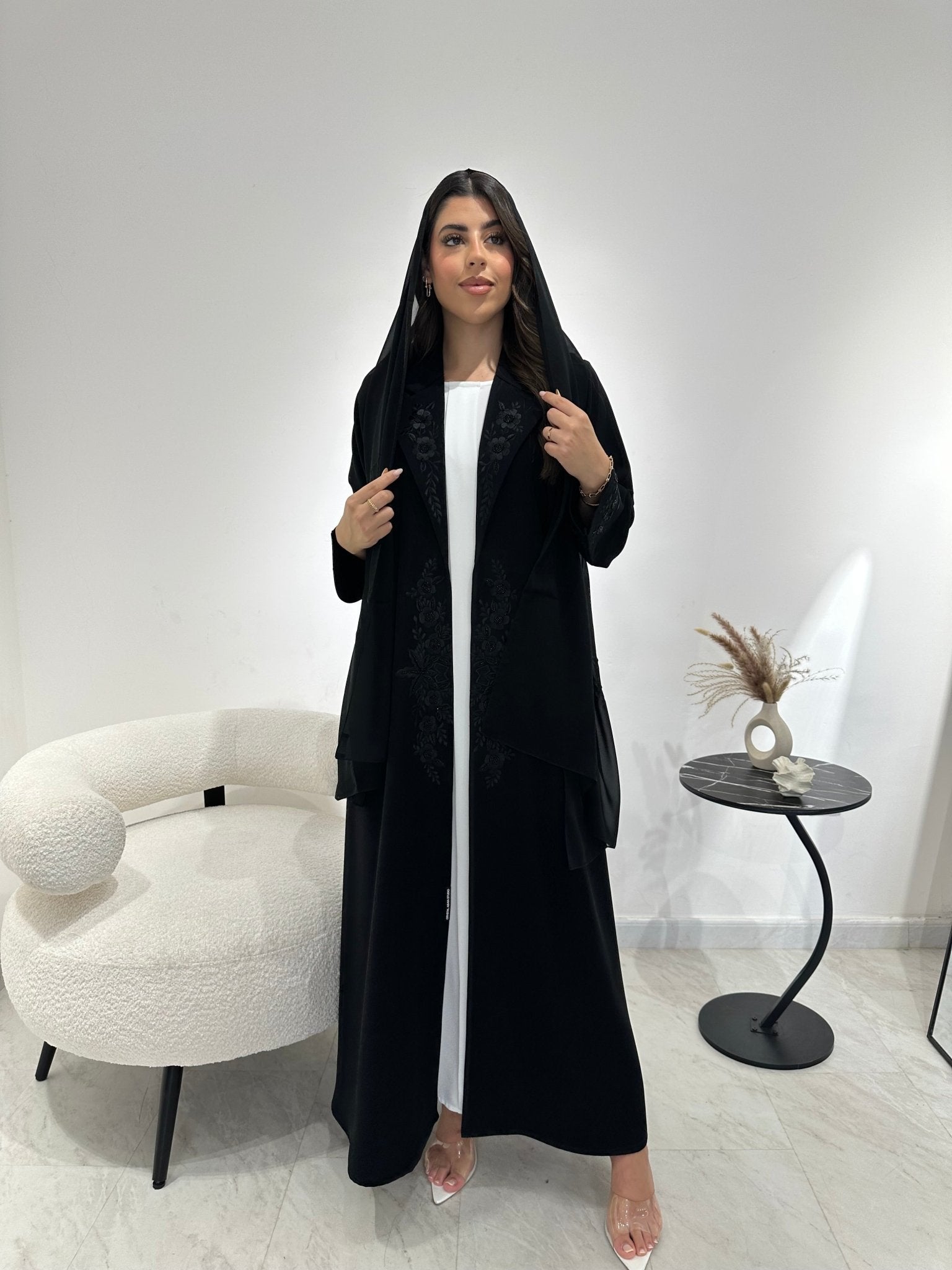C 1349 Black Coat Beaded Abaya