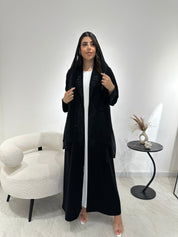 C 1349 Black Coat Beaded Abaya