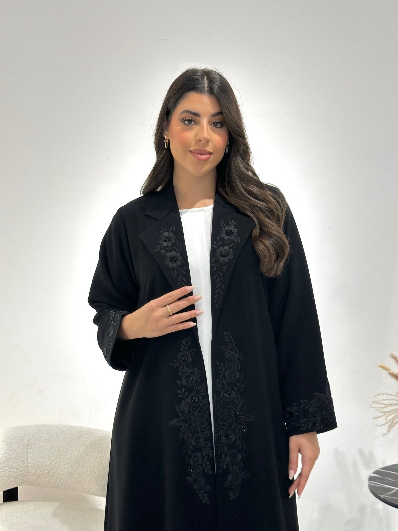 C 1349 Black Coat Beaded Abaya