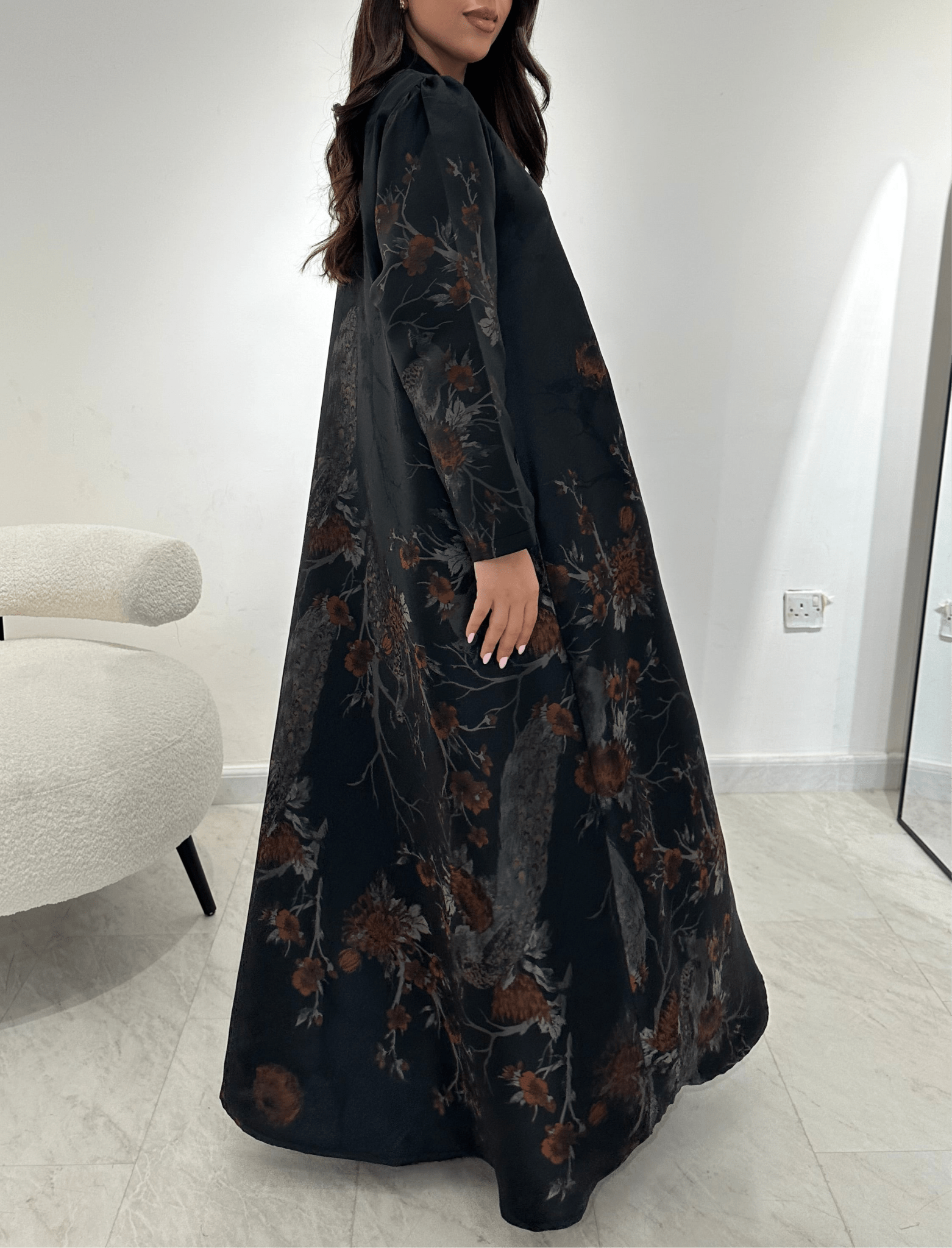 C 1357 - 01 Cinnamon Peacock Printed Abaya