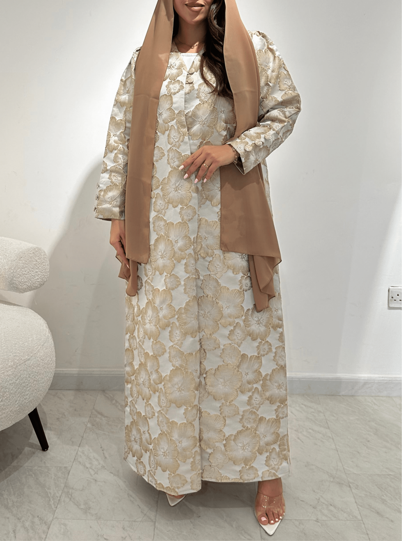 C 1359 - 01 Golden Floral Printed Abaya