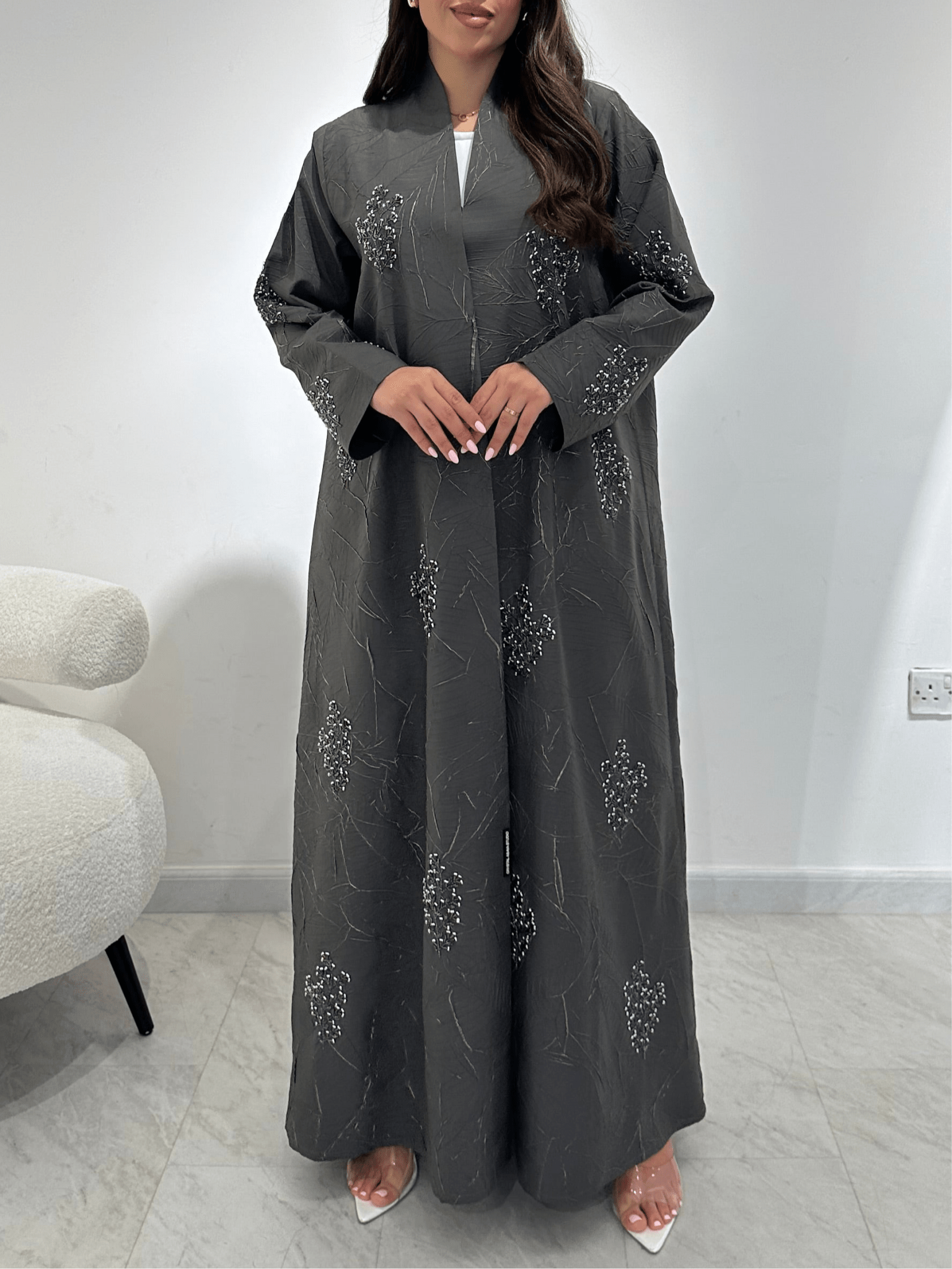 C 1362 - 01 Grey Beaded Abaya