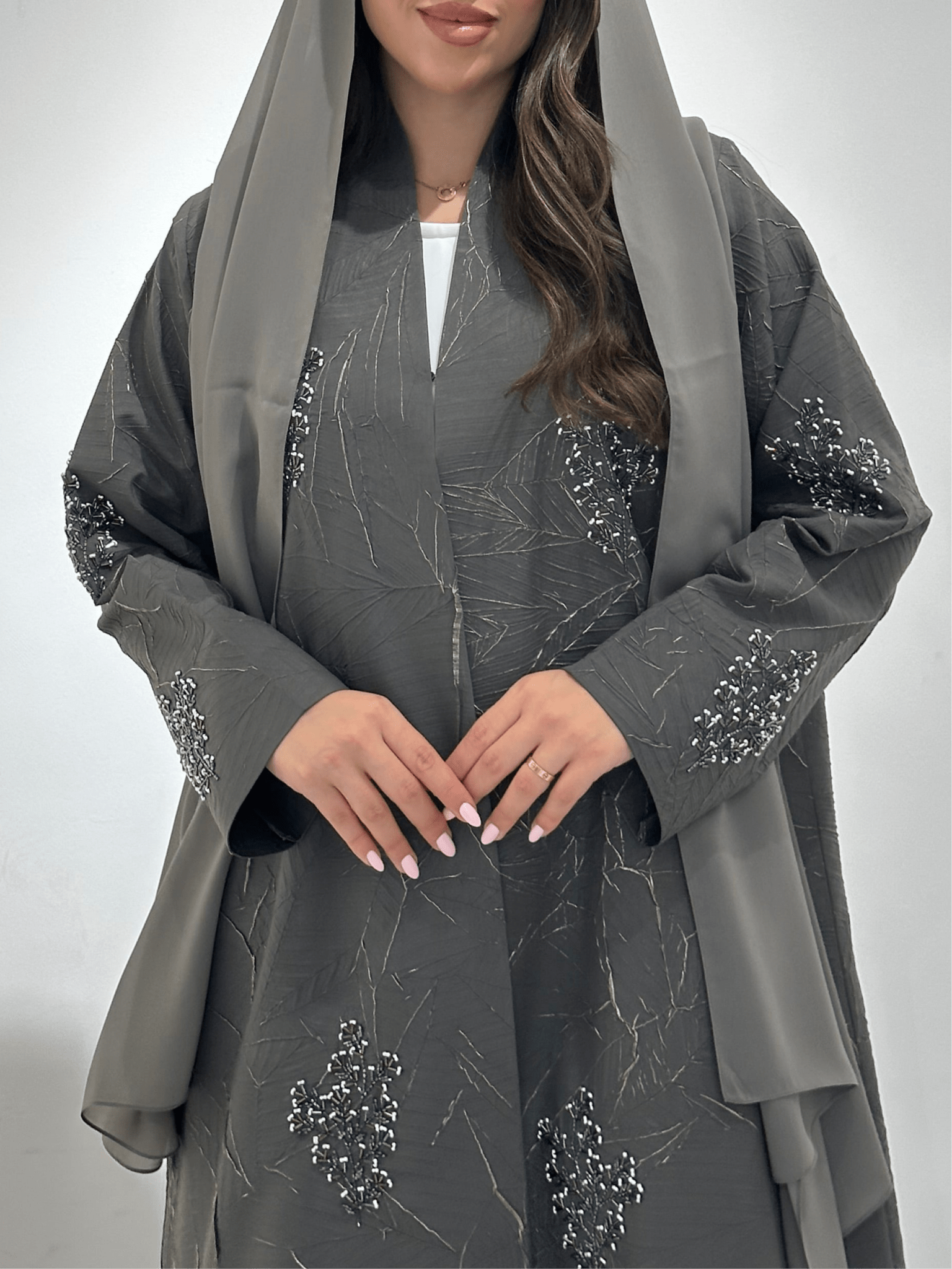 C 1362 - 01 Grey Beaded Abaya