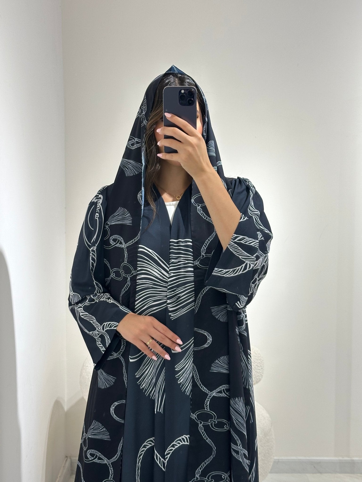 C 1369 Midnight Blue Printed Abaya