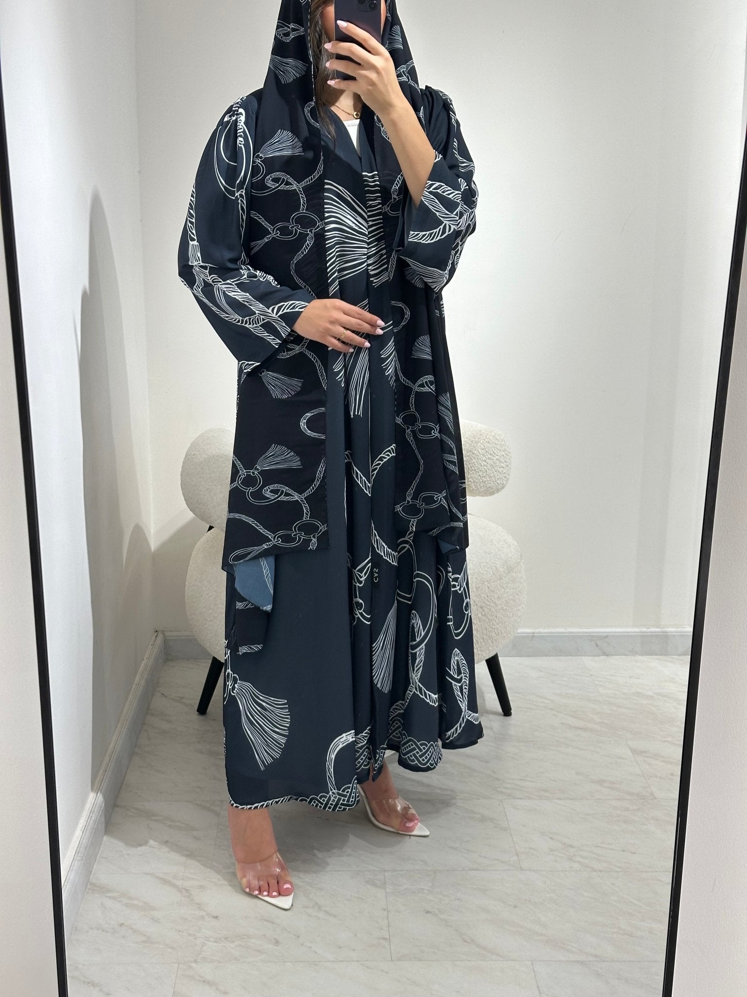 C 1369 Midnight Blue Printed Abaya