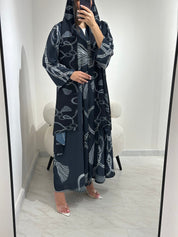 C 1369 Midnight Blue Printed Abaya