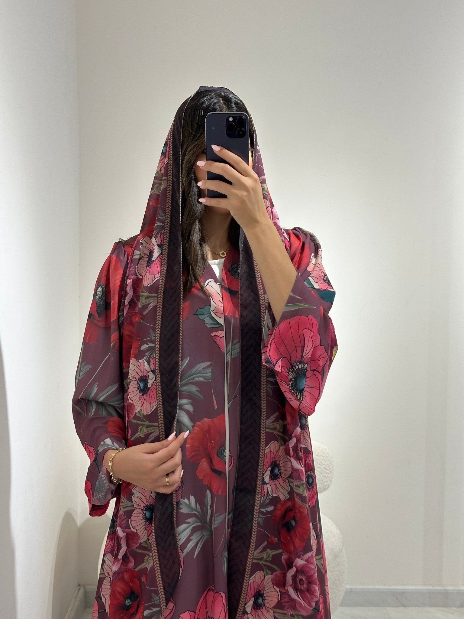 C 1370 Rouge Hibiscus Printed Abaya