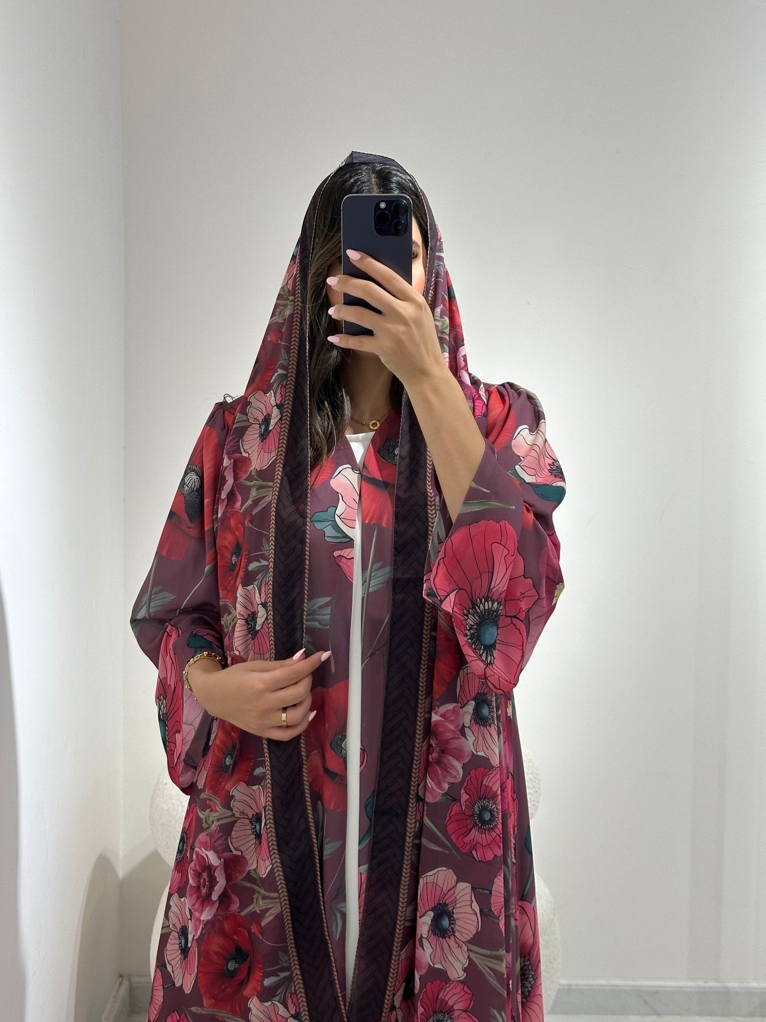 C 1370 Rouge Hibiscus Printed Abaya