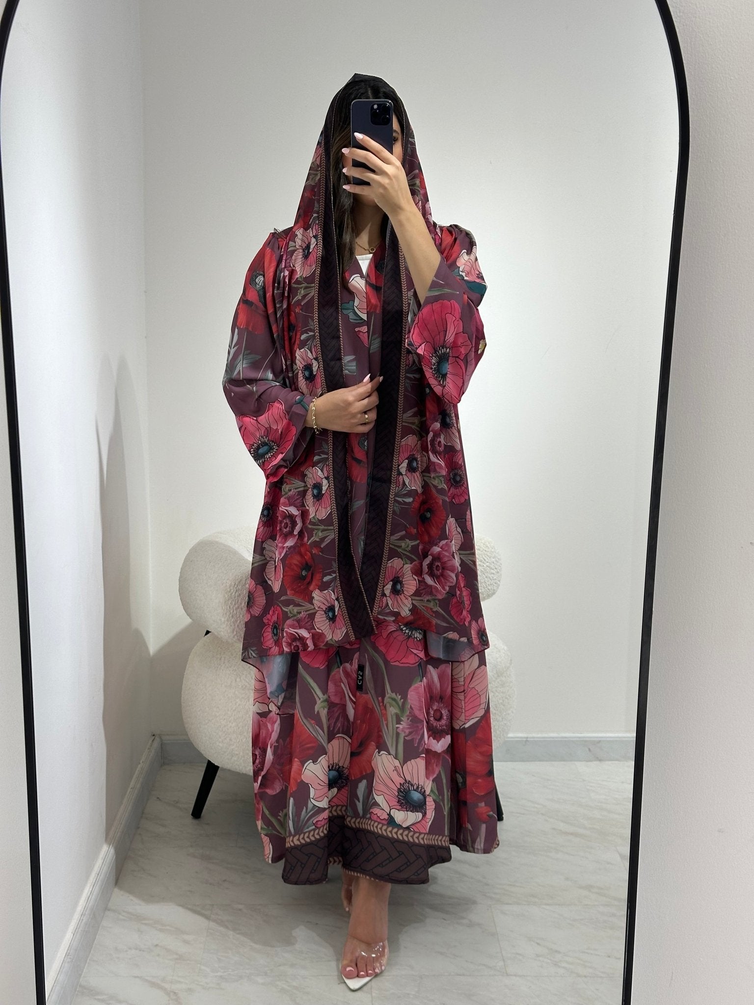 C 1370 Rouge Hibiscus Printed Abaya