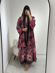 C 1370 Rouge Hibiscus Printed Abaya