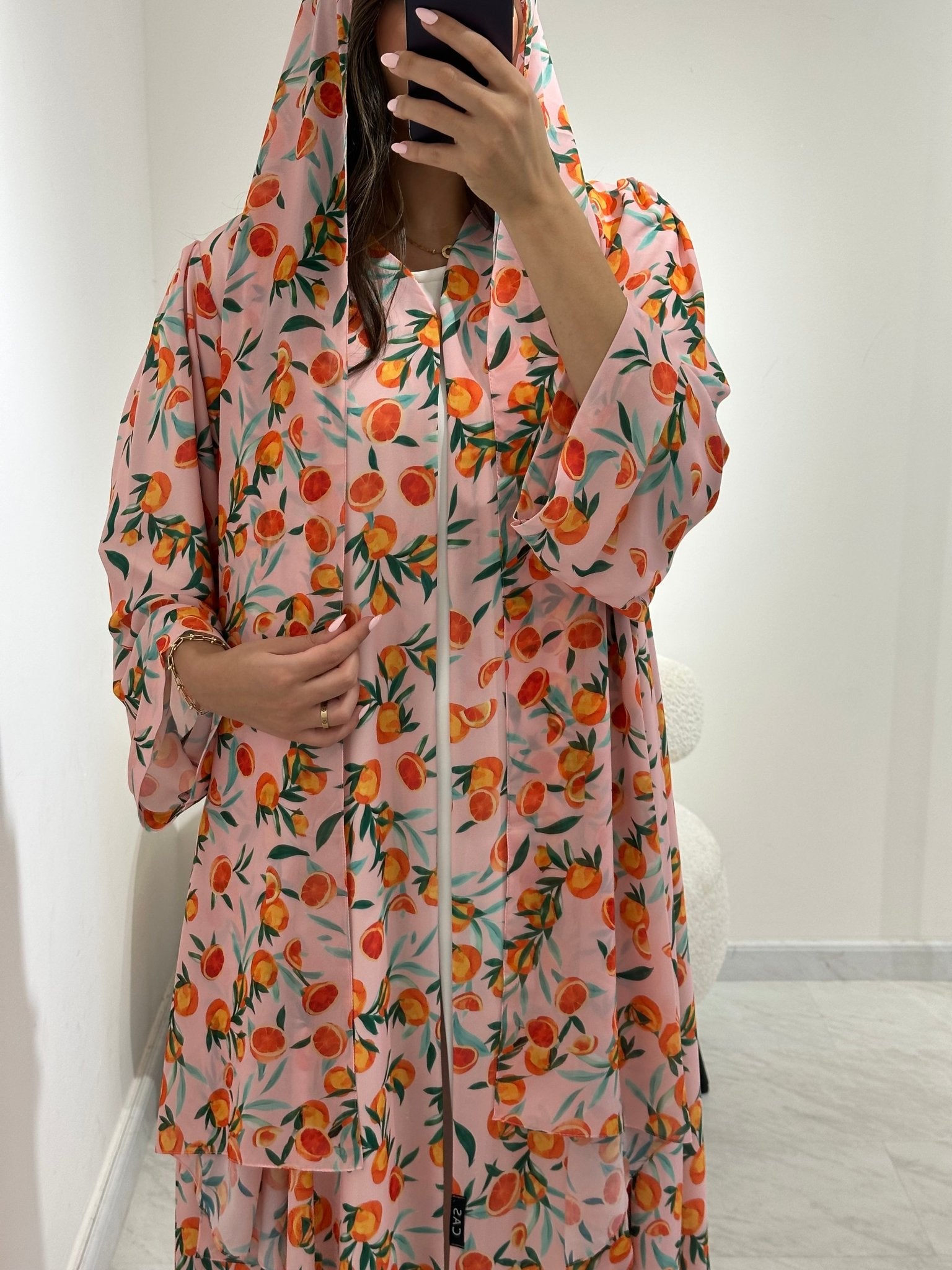 C 1371 Pink Citrus Printed Abaya