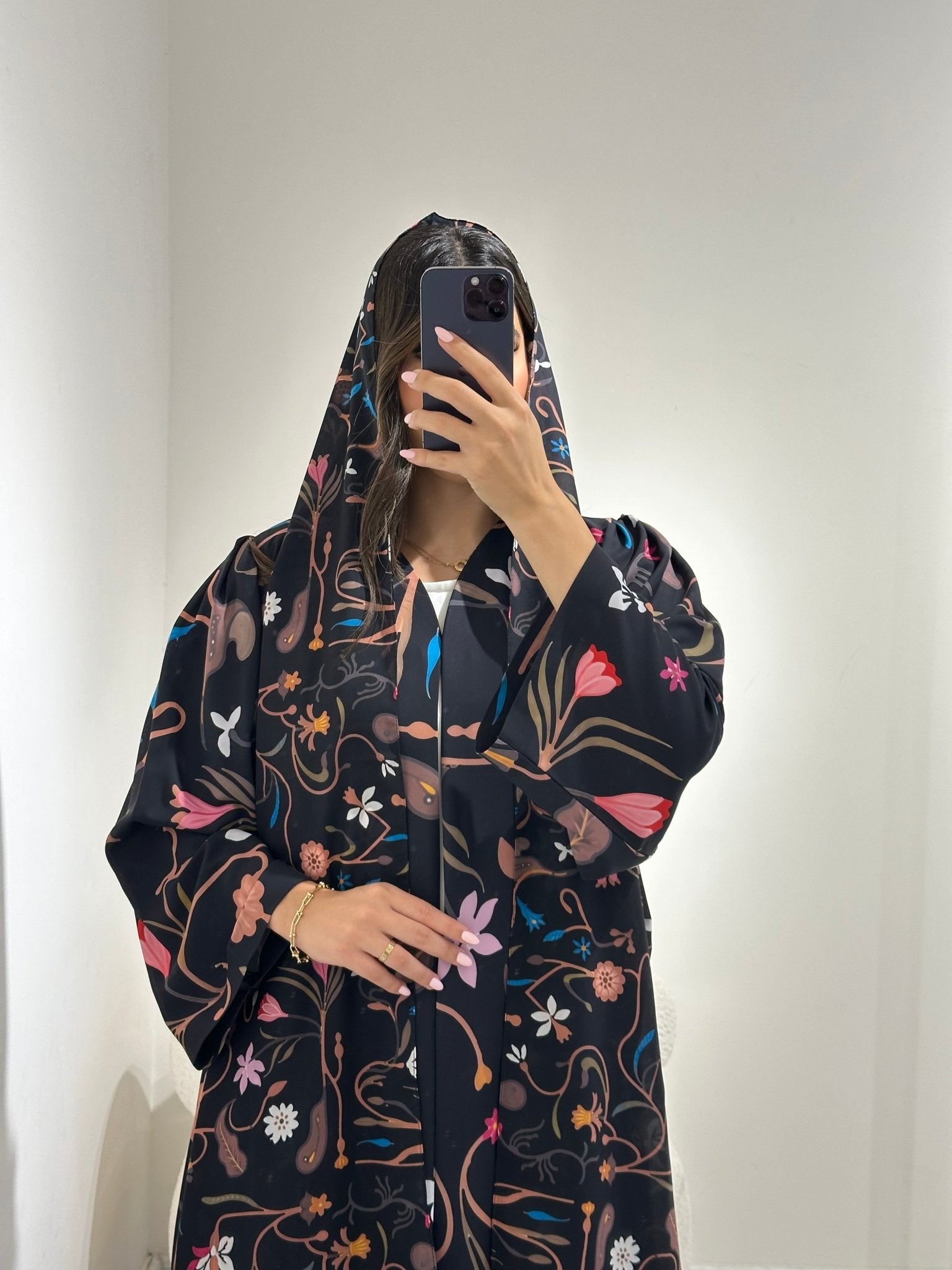 C 1372 Black Floral Printed Abaya