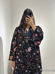 C 1372 Black Floral Printed Abaya