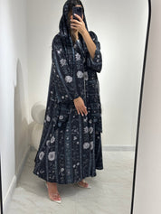 C 1373 Dark Grey Floral Abaya