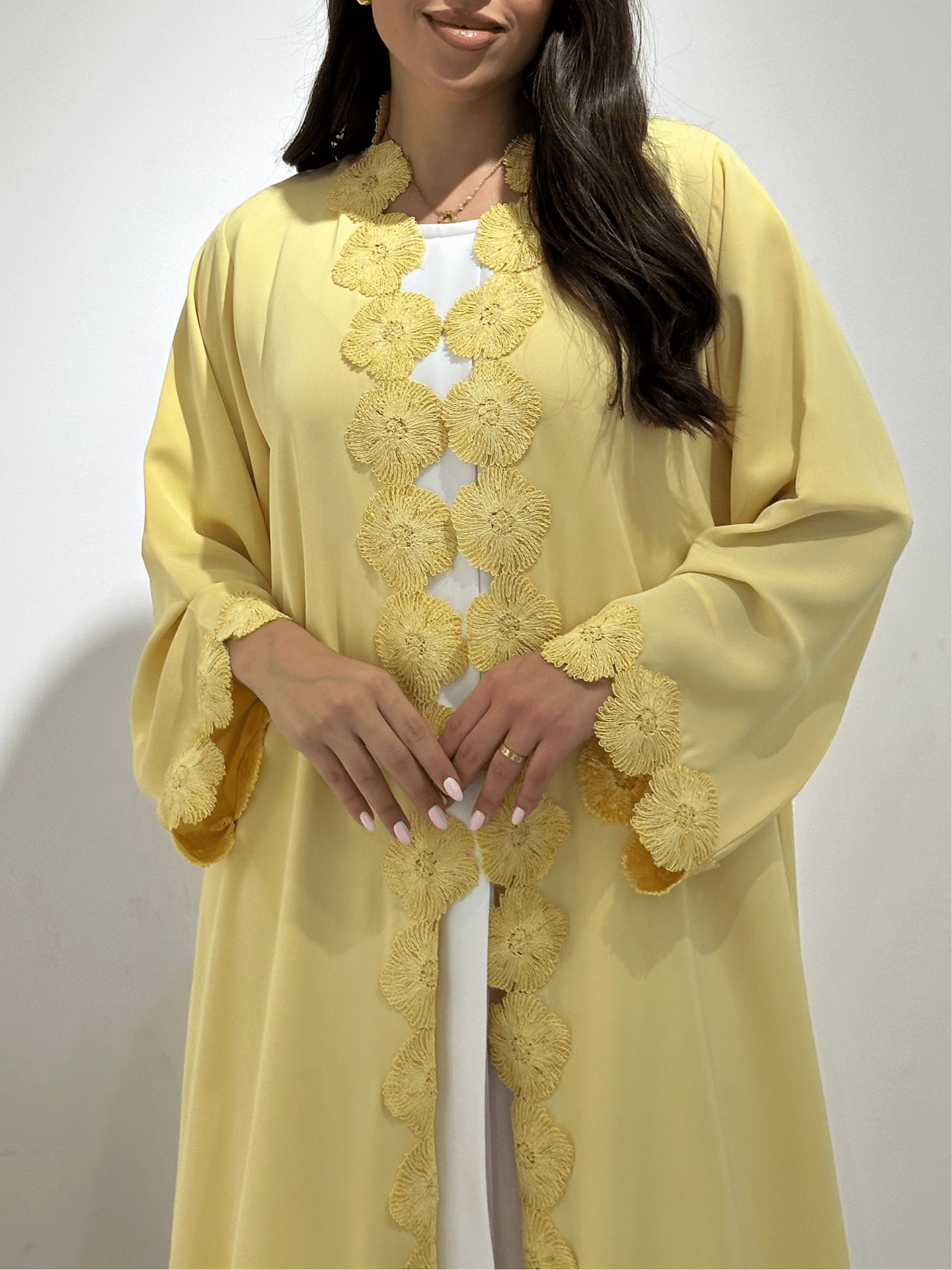 C 1375 Yellow Flowery Lace Abaya