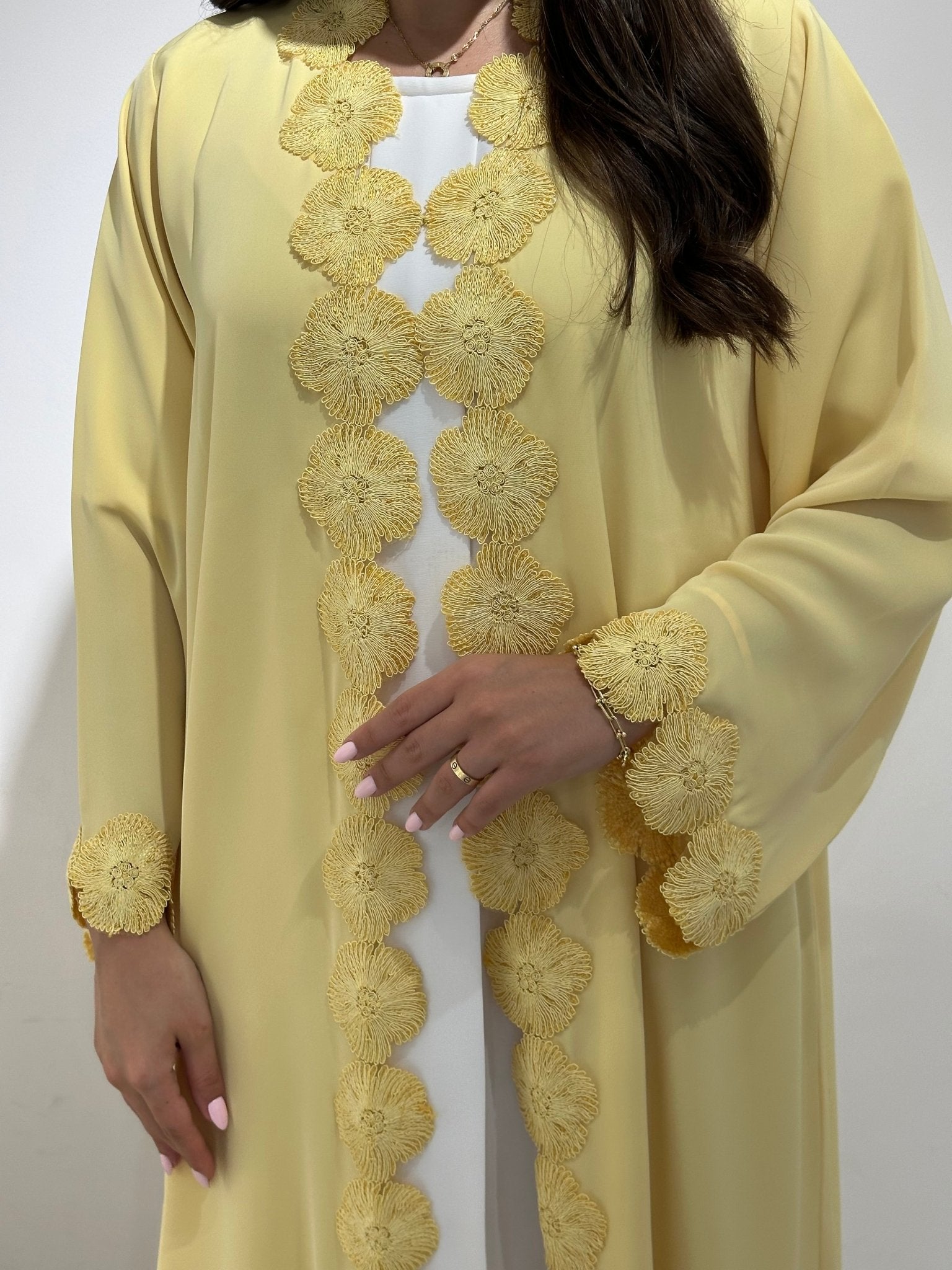 C 1375 Yellow Flowery Lace Abaya
