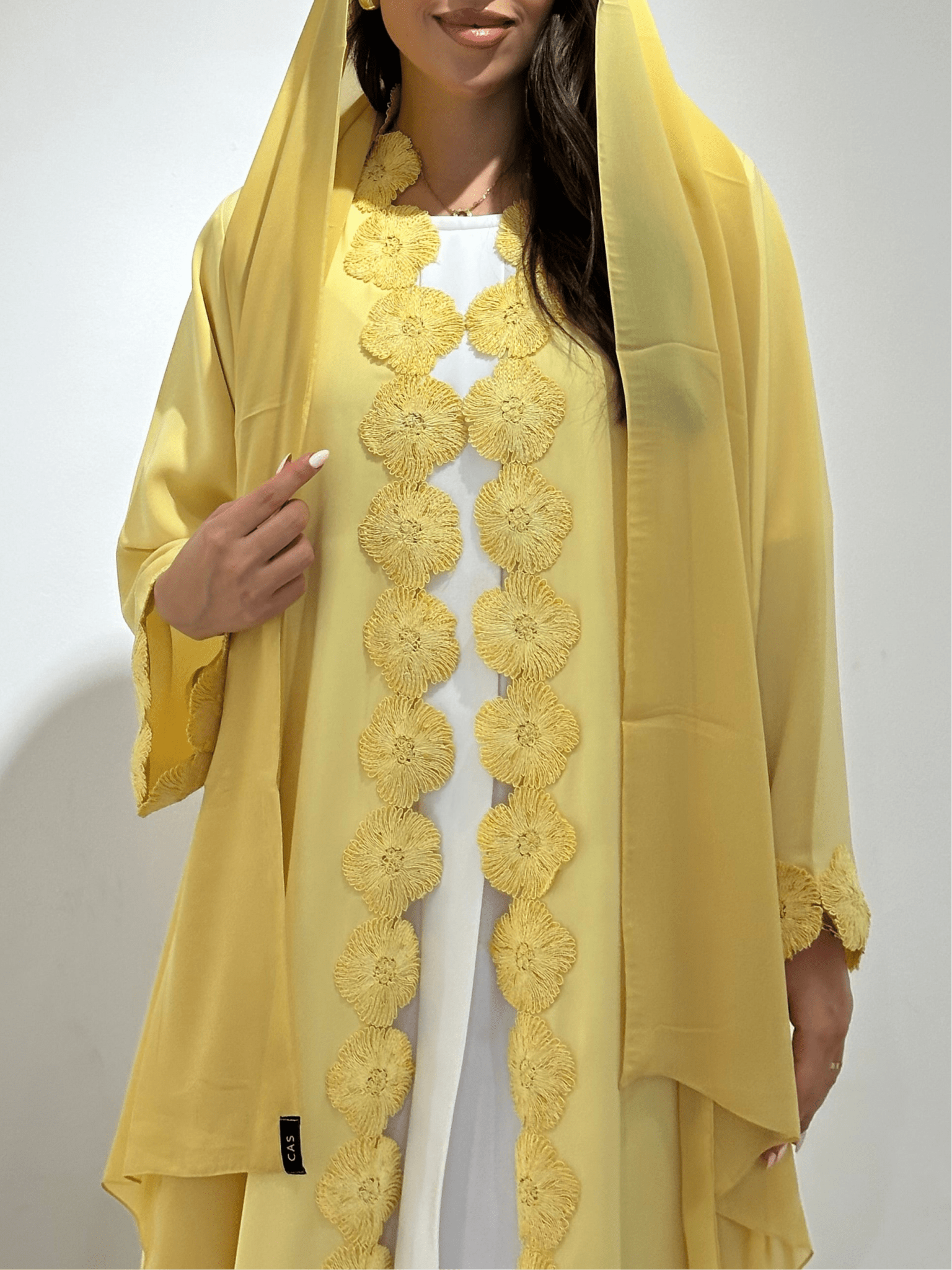 C 1375 Yellow Flowery Lace Abaya
