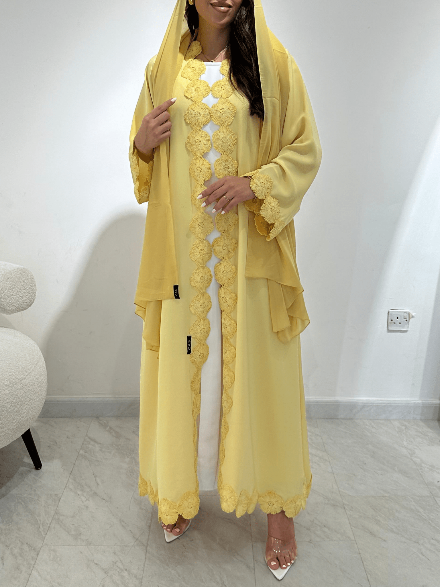 C 1375 Yellow Flowery Lace Abaya