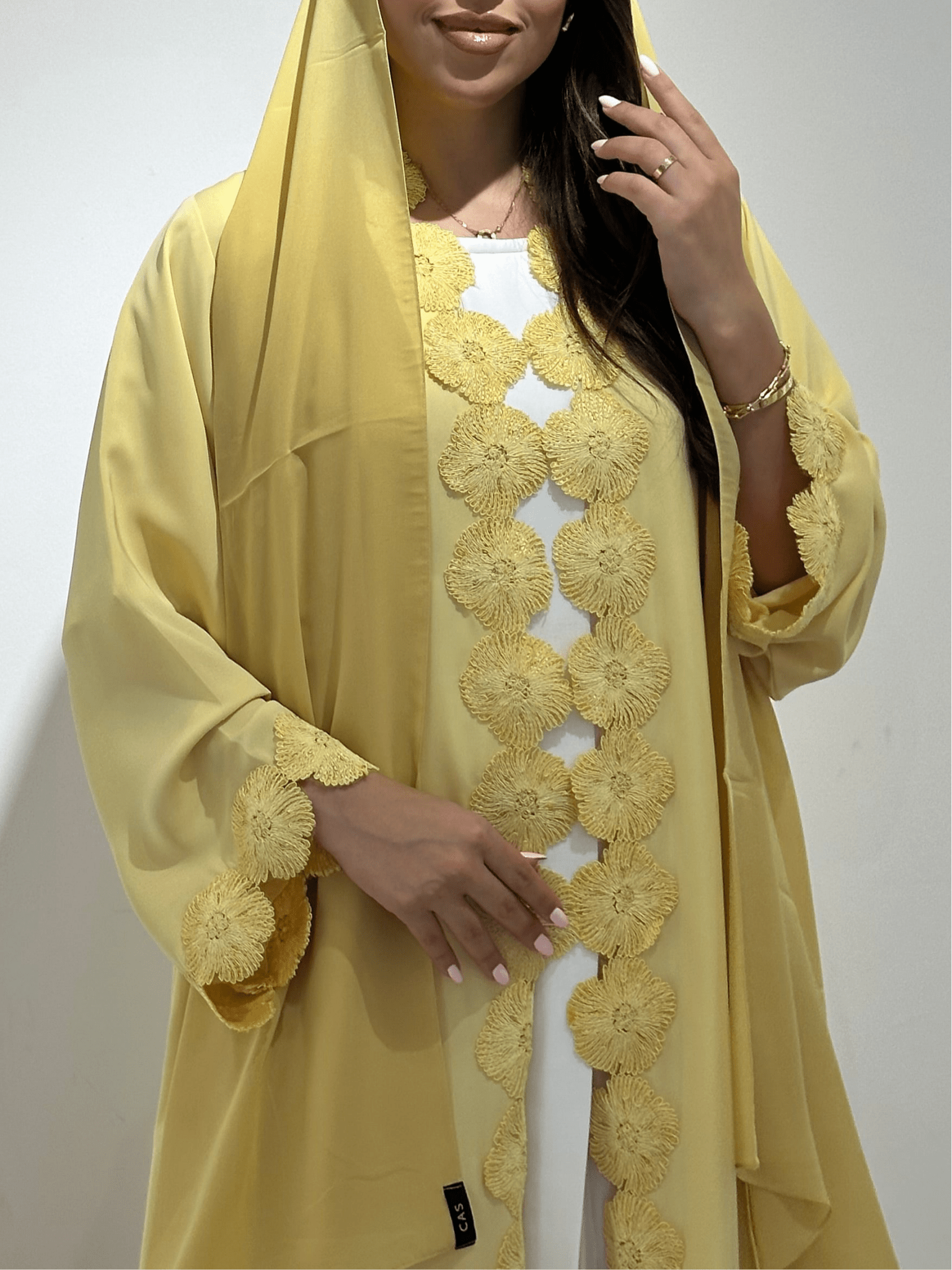 C 1375 Yellow Flowery Lace Abaya