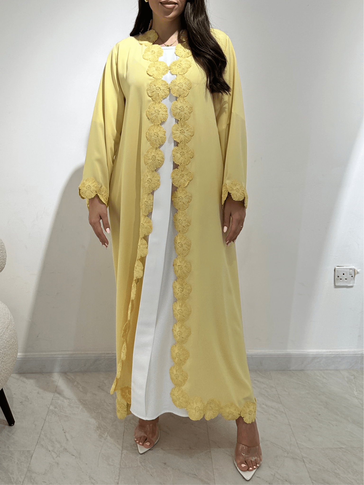 C 1375 Yellow Flowery Lace Abaya
