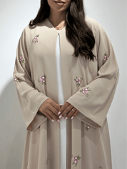 C 1376 Beige Floral Embroidered Abaya
