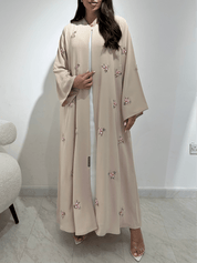C 1376 Beige Floral Embroidered Abaya