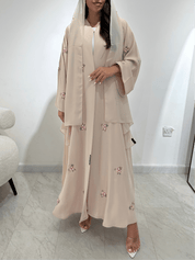 C 1376 Beige Floral Embroidered Abaya