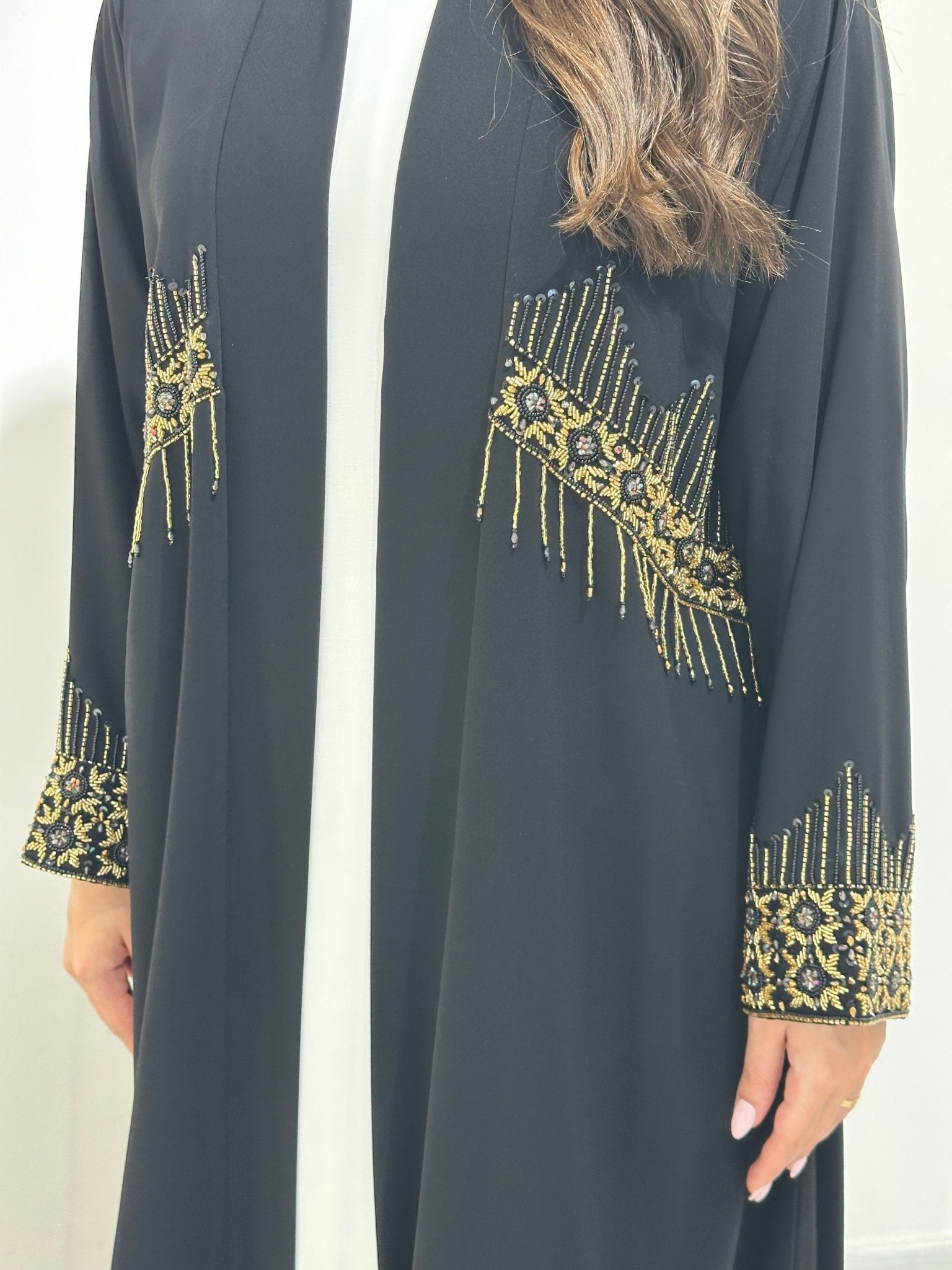C 1379 Black Gold Bejeweled Abaya