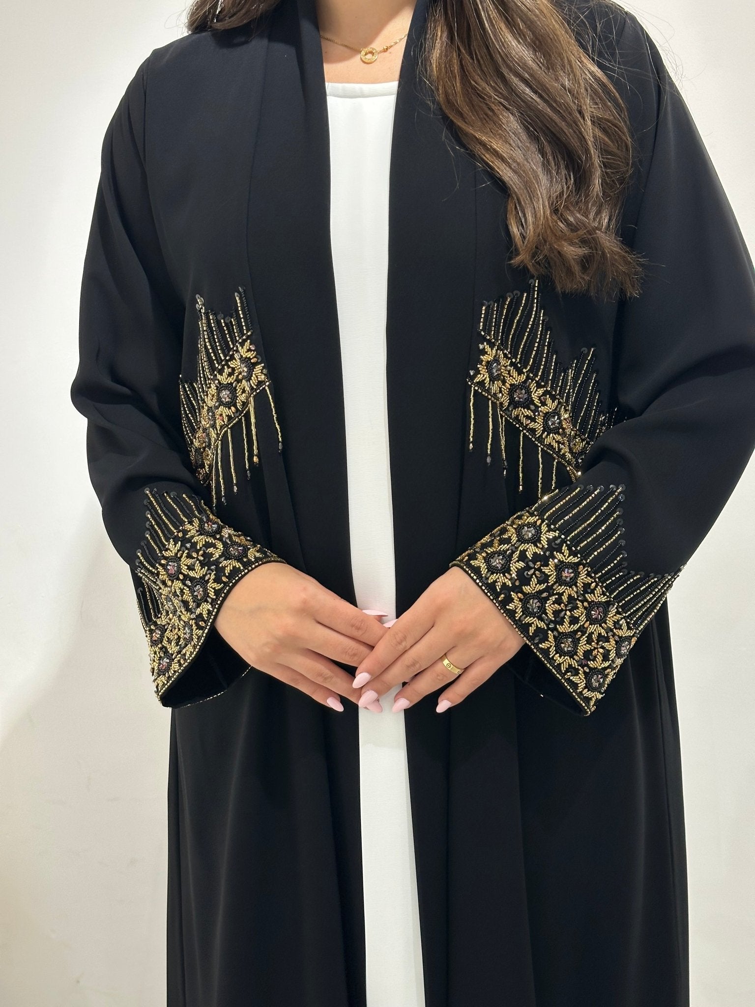 C 1379 Black Gold Bejeweled Abaya
