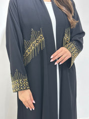 C 1379 Black Gold Bejeweled Abaya
