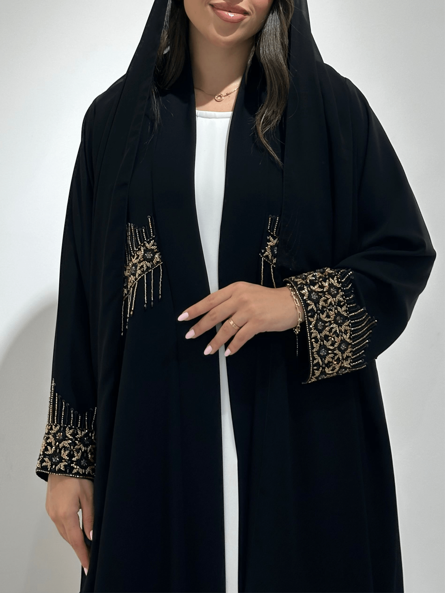 C 1379 Black Gold Bejeweled Abaya